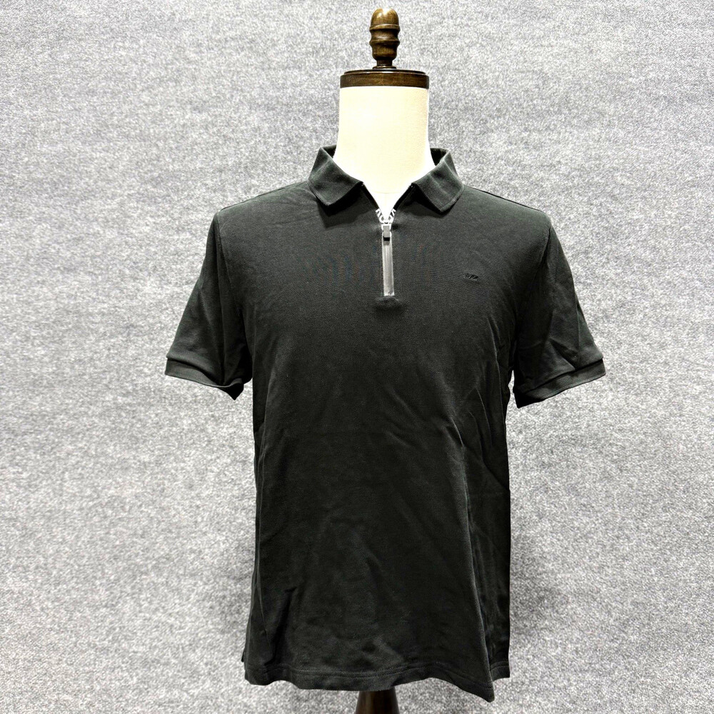 Michael Kors Mens Black Quarter Zip Polo Shirt Size L Short Sleeve MK Logo